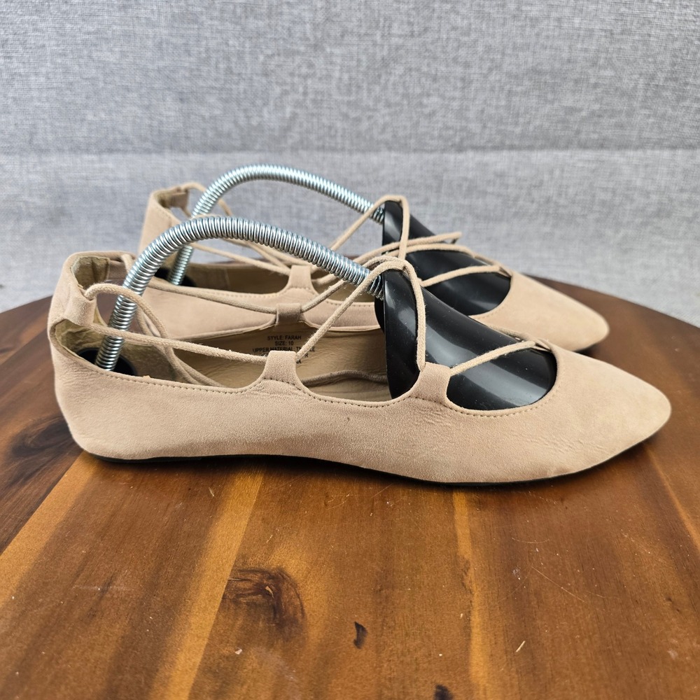 Farah Ballet Flats Pointed Toe Lace Up Casual‎ Shoes Women's Size 10 Beige